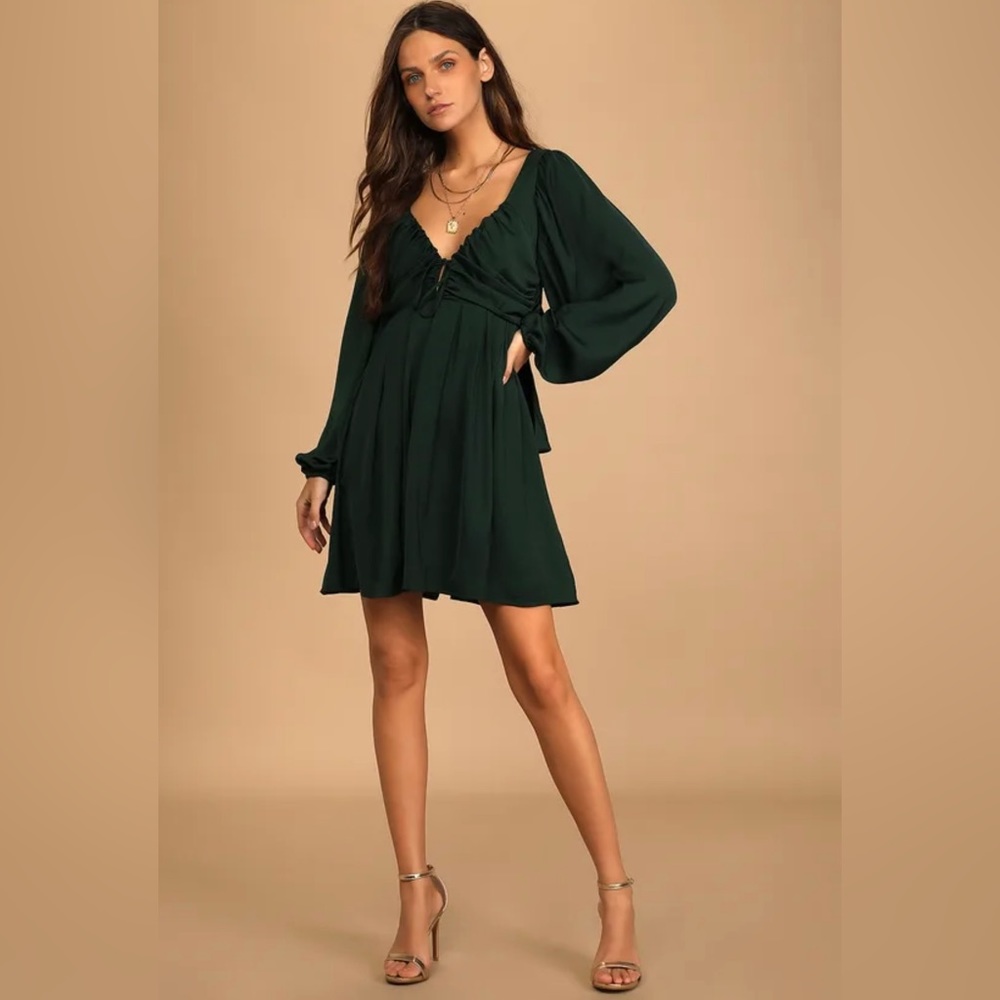 Forever Tied to You Emerald Green Satin Tie-Back Mini Dress
